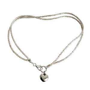 MILOR Anklet Sterling Silver Diamond Cut Rope Chain Double Strand Heart Charm